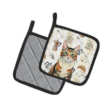 Load image into Gallery viewer, Patched Tabby Cat Coffee Time Pair of Pot Holders