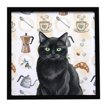 Load image into Gallery viewer, Persian Black Cat Coffee Time Framed Metal Print