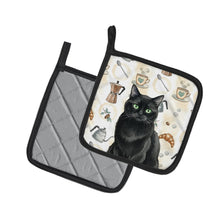 Load image into Gallery viewer, Persian Black Cat Coffee Time Pair of Pot Holders