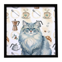 Load image into Gallery viewer, Persian Blue Cat Coffee Time Framed Metal Print