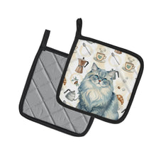 Load image into Gallery viewer, Persian Blue Cat Coffee Time Pair of Pot Holders