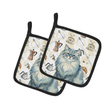 Load image into Gallery viewer, Persian Blue Cat Coffee Time Pair of Pot Holders
