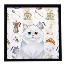 Load image into Gallery viewer, Persian White Cat Coffee Time Framed Metal Print