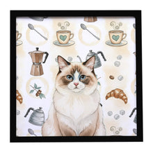 Load image into Gallery viewer, Ragdoll Bicolor Cat Coffee Time Framed Metal Print