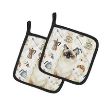 Load image into Gallery viewer, Ragdoll Seal Point Cat Coffee Time Pair of Pot Holders
