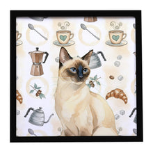 Load image into Gallery viewer, Seal Point Cat Coffee Time Framed Metal Print