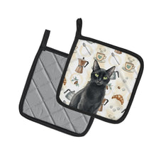 Load image into Gallery viewer, Solid Black Cat Coffee Time Pair of Pot Holders