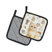Load image into Gallery viewer, Solid Cream Cat Coffee Time Pair of Pot Holders