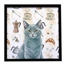 Load image into Gallery viewer, Solid Gray Cat Coffee Time Framed Metal Print