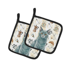 Load image into Gallery viewer, Solid Gray Cat Coffee Time Pair of Pot Holders
