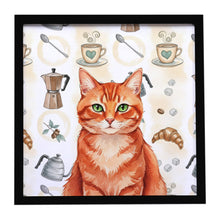 Load image into Gallery viewer, Solid Red Ginger Cat Coffee Time Framed Metal Print
