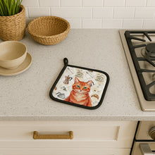 Load image into Gallery viewer, Solid Red Ginger Cat Coffee Time Pair of Pot Holders