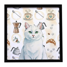 Load image into Gallery viewer, Solid White Cat Coffee Time Framed Metal Print