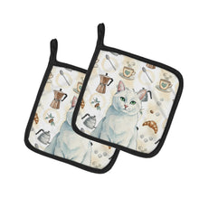 Load image into Gallery viewer, Solid White Cat Coffee Time Pair of Pot Holders