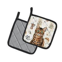Load image into Gallery viewer, Spotted Tabby Brown Cat Coffee Time Pair of Pot Holders