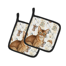 Load image into Gallery viewer, Ticked Tabby Brown Cat Coffee Time Pair of Pot Holders