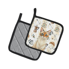 Load image into Gallery viewer, Tortie Point  Cat Coffee Time Pair of Pot Holders