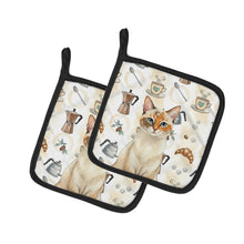 Load image into Gallery viewer, Tortie Point  Cat Coffee Time Pair of Pot Holders
