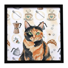 Load image into Gallery viewer, Tortoiseshell Cat Coffee Time Framed Metal Print
