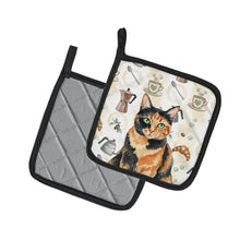 Load image into Gallery viewer, Tortoiseshell Cat Coffee Time Pair of Pot Holders
