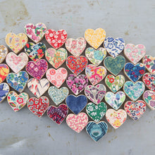 Load image into Gallery viewer, Fabric-Faced Wooden Hearts