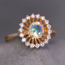 Load image into Gallery viewer, The Sunshine - Faceted Fire Opal Halo Diamond Engagement Ring 18K Gold