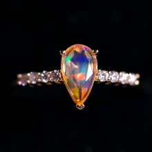 Load image into Gallery viewer, Faceted Mexican Fire Opal &amp; Diamond Engagement Ring 18K Yellow Gold