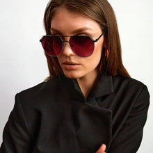 Load image into Gallery viewer, Farrah - Black Frame Ruby Lens Square Aviator Sunglasses