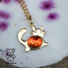 Load image into Gallery viewer, Fat Orange Cat - Mexican Fire Opal &amp; Diamond Necklace 18K Yellow Gold