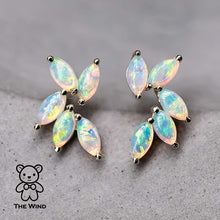 Load image into Gallery viewer, Feather Design Australian Solid Opal Stud Earrings 14K Yellow Gold