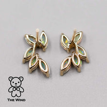 Load image into Gallery viewer, Feather Design Australian Solid Opal Stud Earrings 14K Yellow Gold