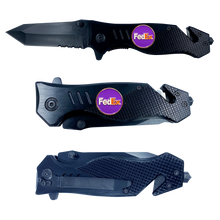 Load image into Gallery viewer, Box Opener Rescue Knife for Fedex Driver 3-in-1 tool with Seatbelt Cutter Steel Serrated Blade Glass Breaker