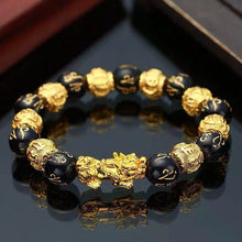 Load image into Gallery viewer, Natural Obsidian Pixiu Wealth &amp; Luck Engraved Bracelet