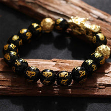 Load image into Gallery viewer, Natural Obsidian Pixiu Wealth &amp; Luck Engraved Bracelet