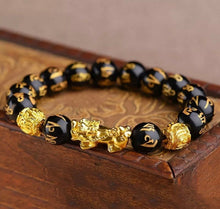 Load image into Gallery viewer, Natural Obsidian Pixiu Wealth &amp; Luck Engraved Bracelet