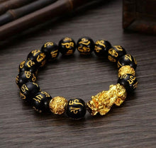 Load image into Gallery viewer, Natural Obsidian Pixiu Wealth &amp; Luck Engraved Bracelet