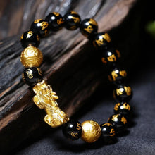 Load image into Gallery viewer, Natural Obsidian Pixiu Wealth &amp; Luck Engraved Bracelet