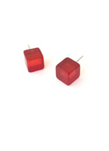 Load image into Gallery viewer, Light Red Frosted Midi Cube Stud Earrings