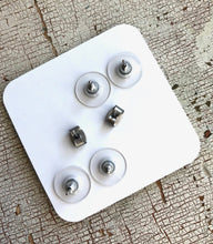 Load image into Gallery viewer, Tiny Dark Purple Amber &amp; Frosted Silver Hexagon Geo Stud Earrings Set