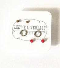Load image into Gallery viewer, Red Silver Circles &amp; Olive Tiny Geo Stud Earrings Set