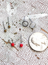 Load image into Gallery viewer, Red Silver Circles &amp; Olive Tiny Geo Stud Earrings Set