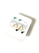Load image into Gallery viewer, Mint Jet Black &amp; Frosted Gold Triangle Tiny Geo Stud Earrings