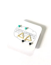 Load image into Gallery viewer, Mint Jet Black &amp; Frosted Gold Triangle Tiny Geo Stud Earrings
