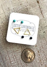 Load image into Gallery viewer, Mint Jet Black &amp; Frosted Gold Triangle Tiny Geo Stud Earrings