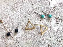 Load image into Gallery viewer, Mint Jet Black &amp; Frosted Gold Triangle Tiny Geo Stud Earrings