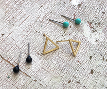 Load image into Gallery viewer, Mint Jet Black &amp; Frosted Gold Triangle Tiny Geo Stud Earrings