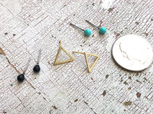 Load image into Gallery viewer, Mint Jet Black &amp; Frosted Gold Triangle Tiny Geo Stud Earrings