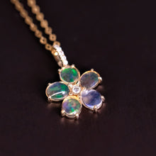 Load image into Gallery viewer, Fire Opal Diamond Flower Design Necklace 14k Yellow Gold