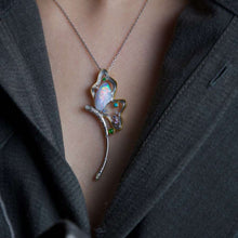 Load image into Gallery viewer, Fairy Whisper - Fire Opal Necklace in 18K White Gold with Diamonds, Sapphires &amp; Turquoise