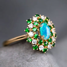 Load image into Gallery viewer, Fireworks - Black Opal &amp; Diamond Engagement Ring 18K Yellow Gold
